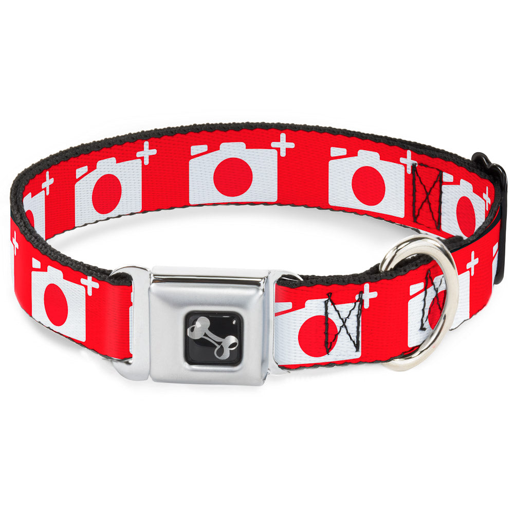 Dog Bone Seatbelt Buckle Collar - Camera Red/White Seatbelt Buckle Collars Buckle-Down