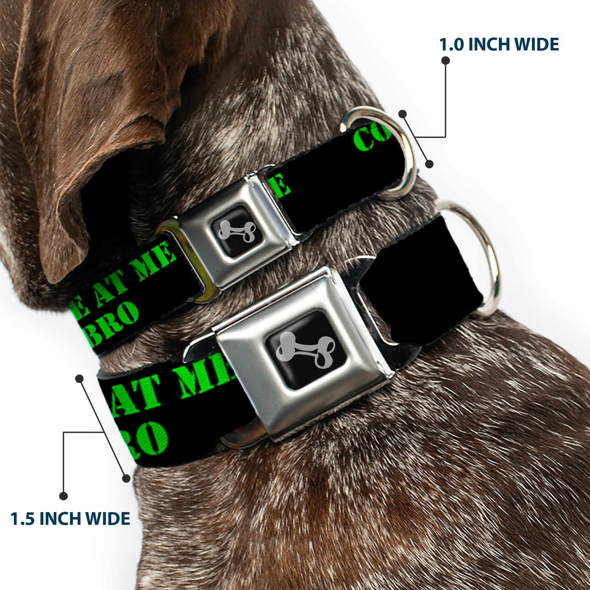 Dog Bone Seatbelt Buckle Collar - COME AT ME-BRO Black/Green Stencil Seatbelt Buckle Collars Buckle-Down