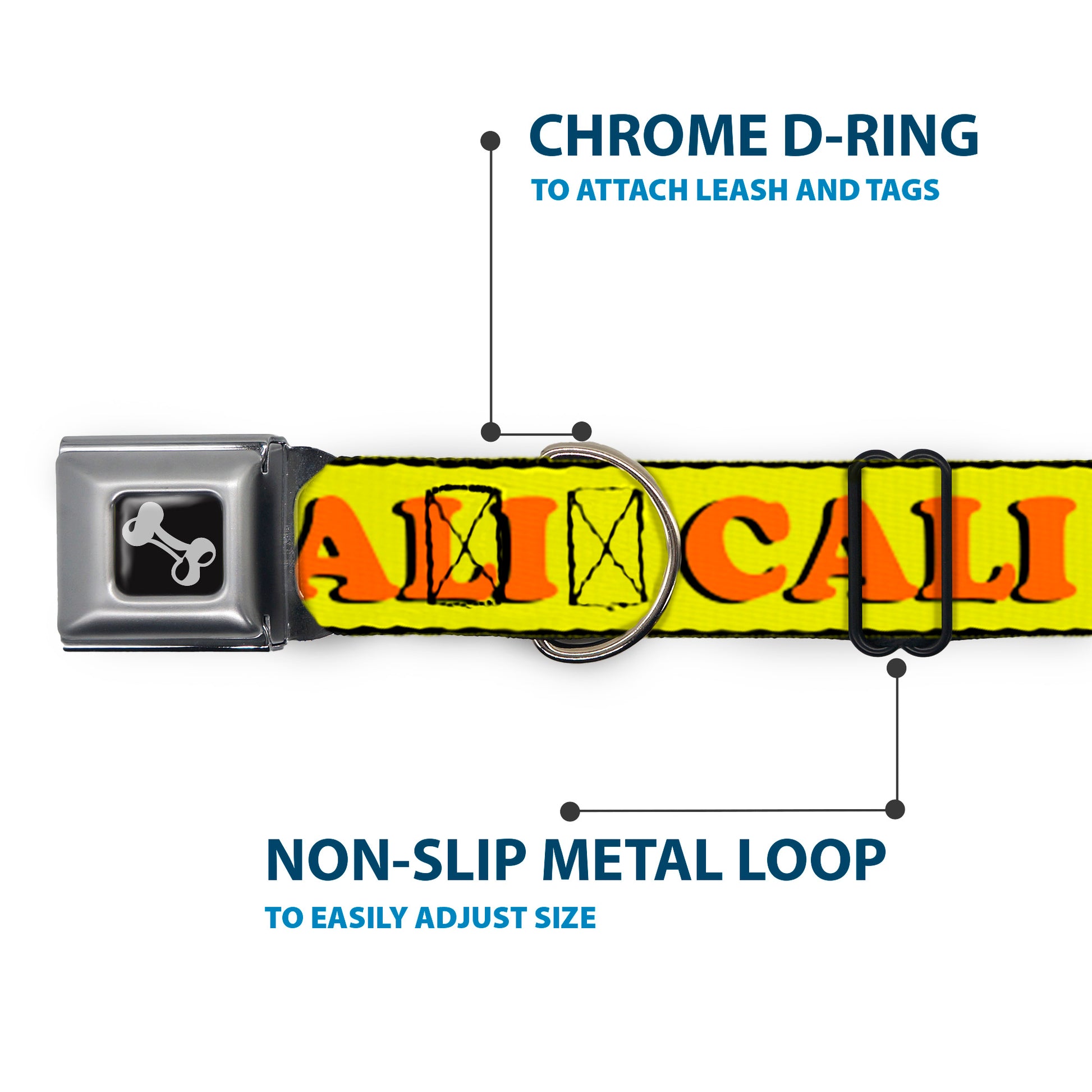 Dog Bone Seatbelt Buckle Collar - CALI Yellow/Orange Seatbelt Buckle Collars Buckle-Down