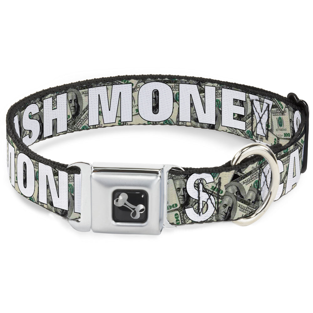 Dog Bone Seatbelt Buckle Collar - CASH MONEY $ Dollars/White Seatbelt Buckle Collars Buckle-Down