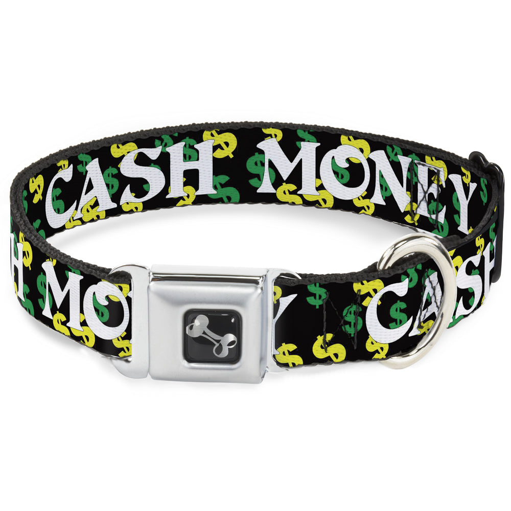 Dog Bone Seatbelt Buckle Collar - CASH MONEY w/$$$ Black/White/Yellow/Green Seatbelt Buckle Collars Buckle-Down