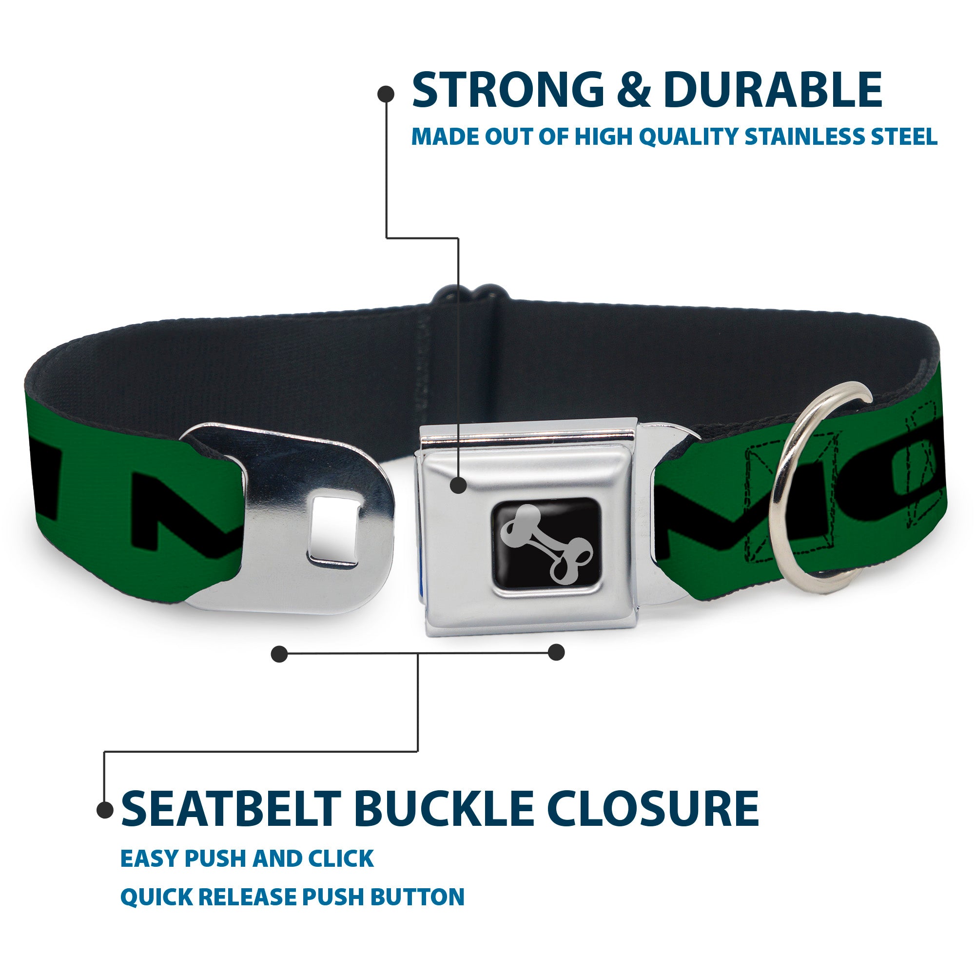 Dog Bone Seatbelt Buckle Collar - CASH MONEY $ Green/Black Seatbelt Buckle Collars Buckle-Down