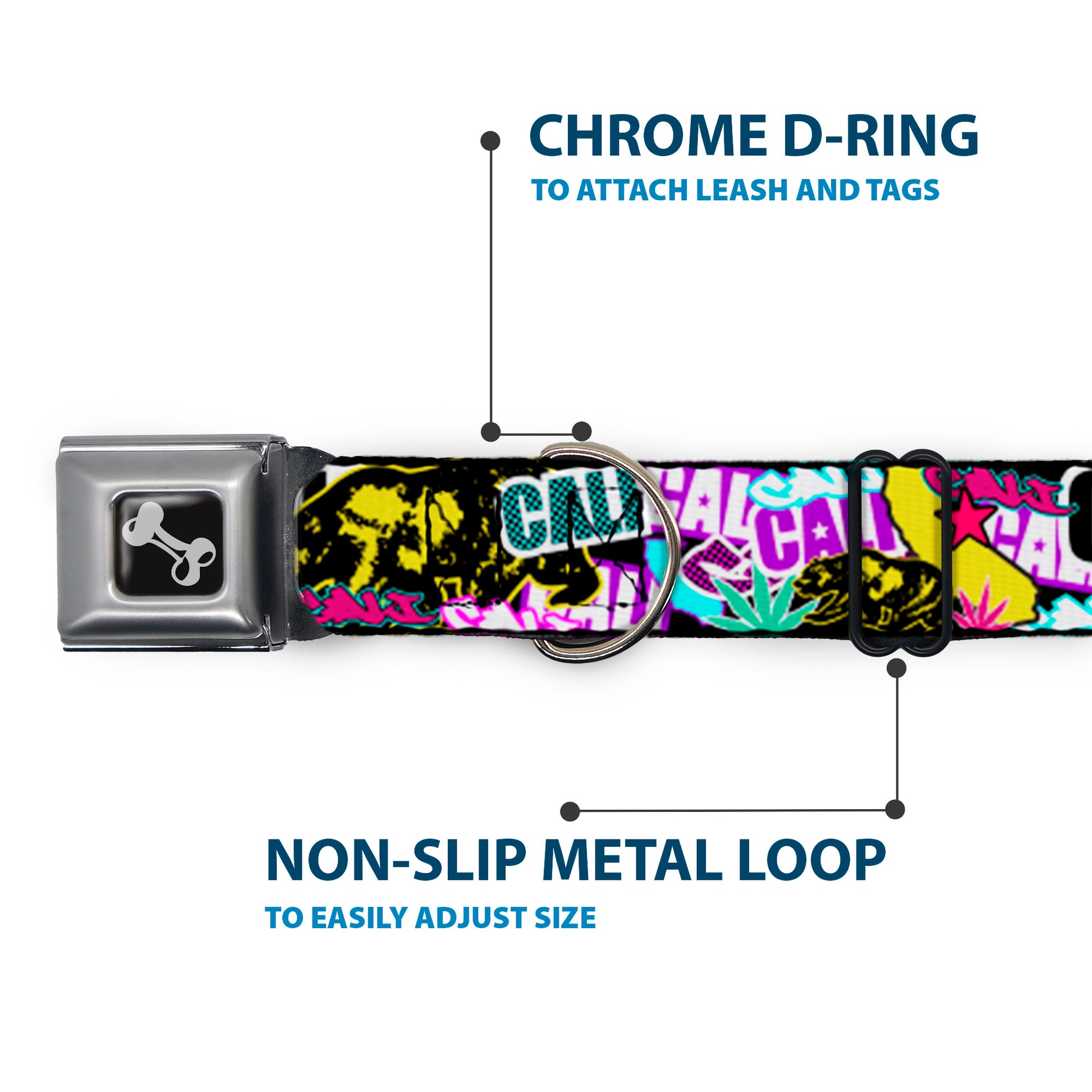 Dog Bone Seatbelt Buckle Collar - Cali Bear/CALI Graffiti/Pot Leaves Black/Multi Color Seatbelt Buckle Collars Buckle-Down