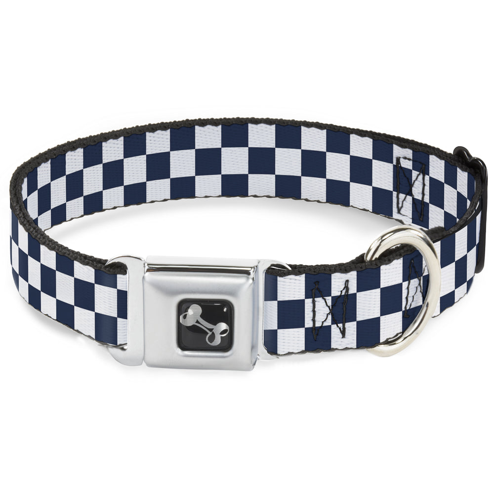 Dog Bone Seatbelt Buckle Collar - Checker Sapphire Blue/White Seatbelt Buckle Collars Buckle-Down