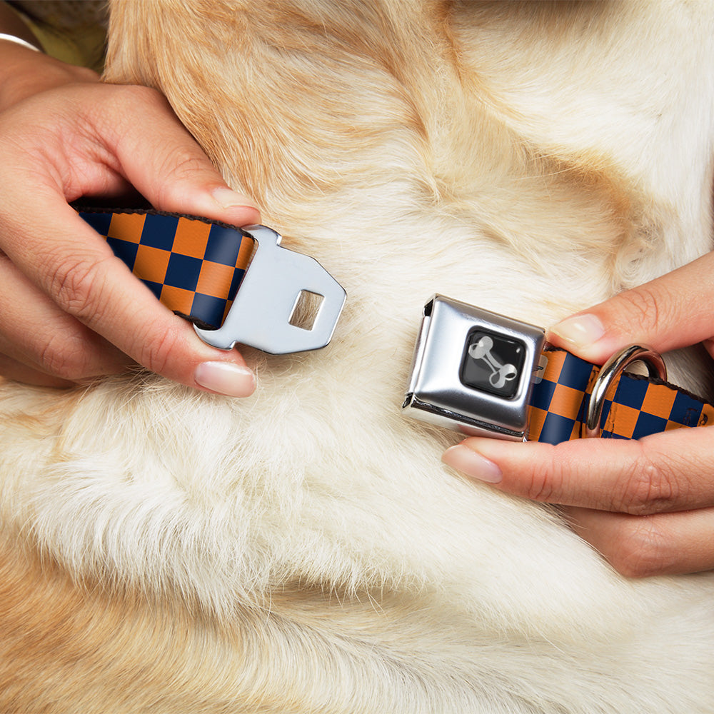 Dog Bone Seatbelt Buckle Collar - Checker Orange/Dark Blue Seatbelt Buckle Collars Buckle-Down