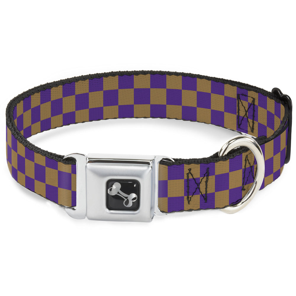 Dog Bone Seatbelt Buckle Collar - Checker Purple/Gold Seatbelt Buckle Collars Buckle-Down