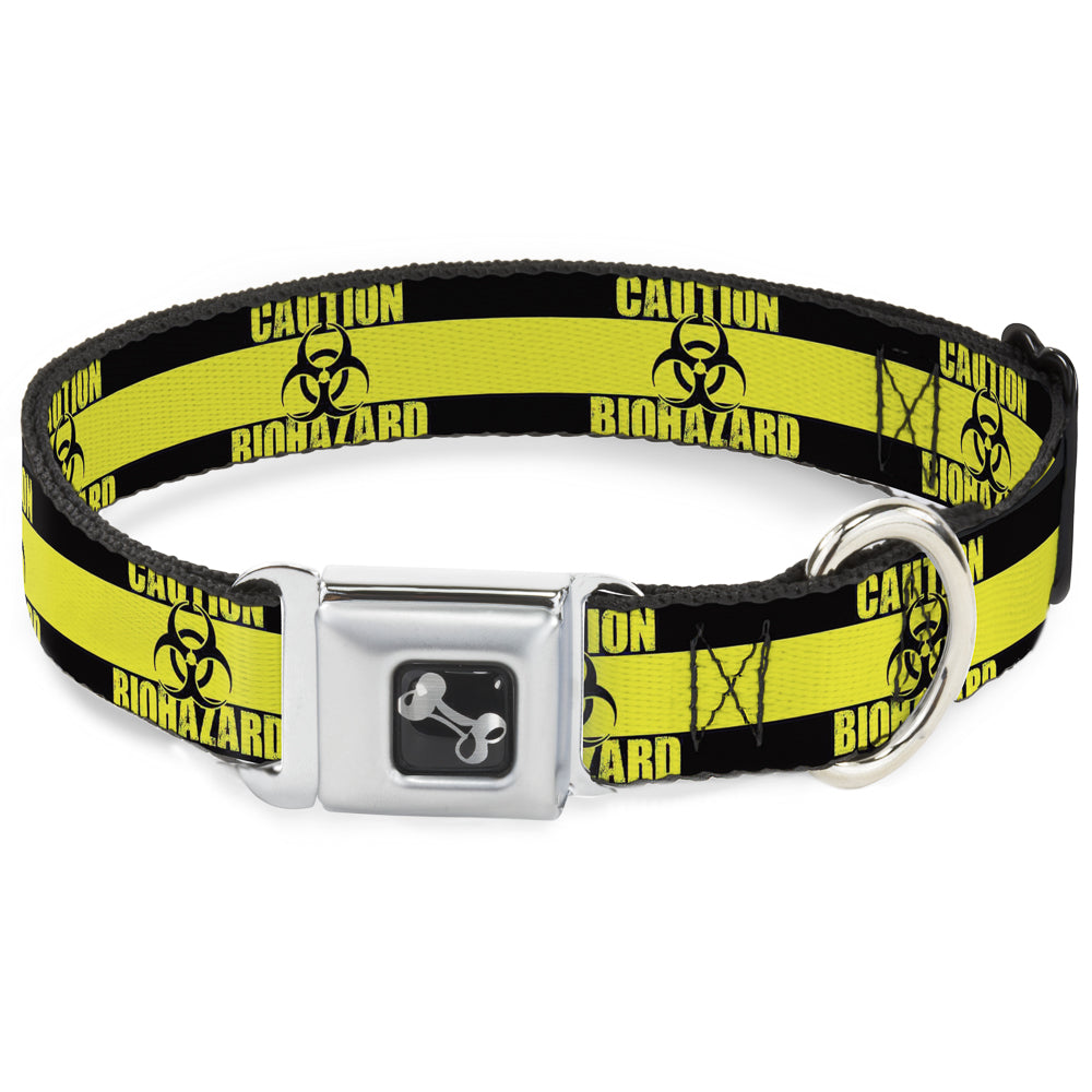 Dog Bone Seatbelt Buckle Collar - CAUTION BIOHAZARD Black/Yellow Seatbelt Buckle Collars Buckle-Down