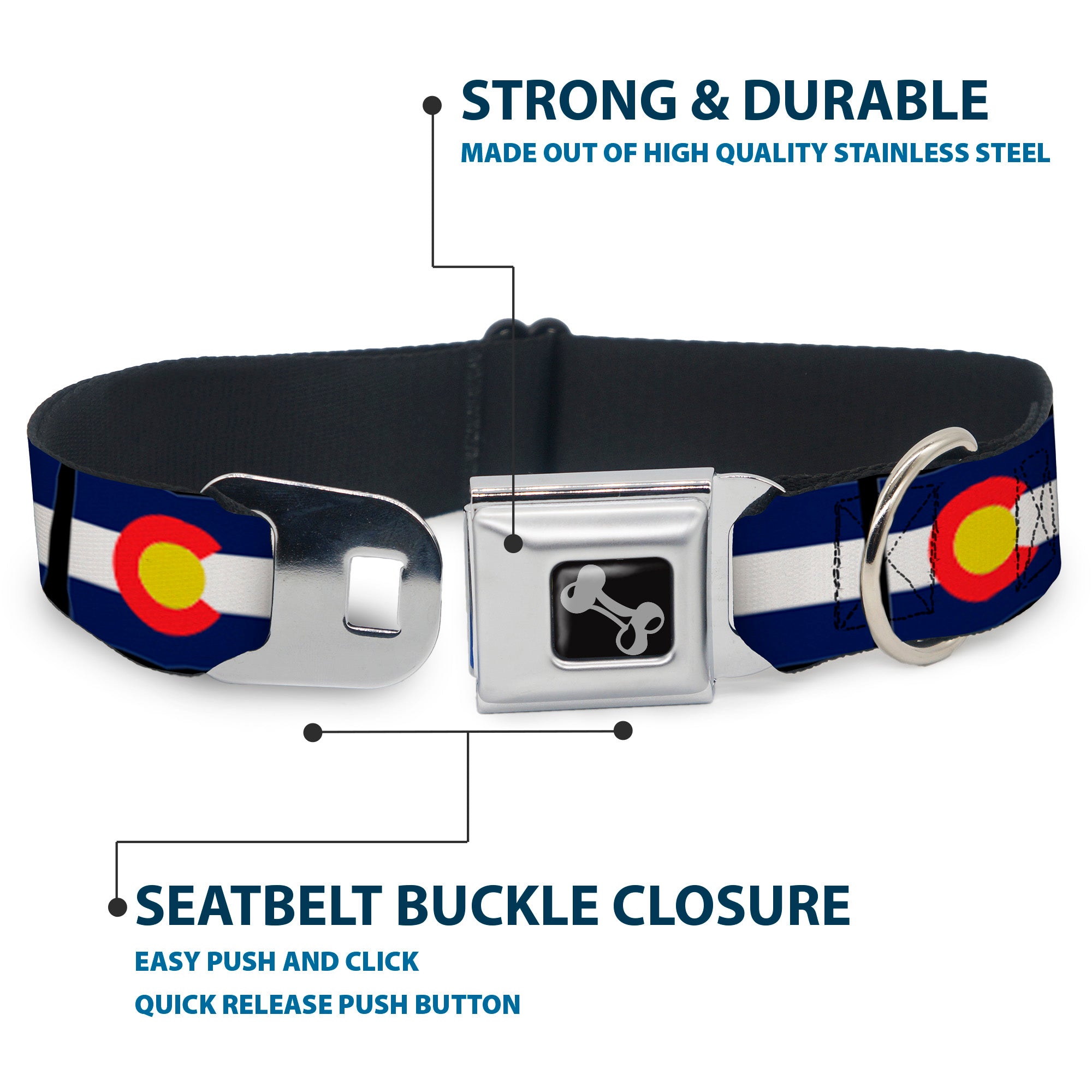 Dog Bone Seatbelt Buckle Collar - Colorado Flags Seatbelt Buckle Collars Buckle-Down