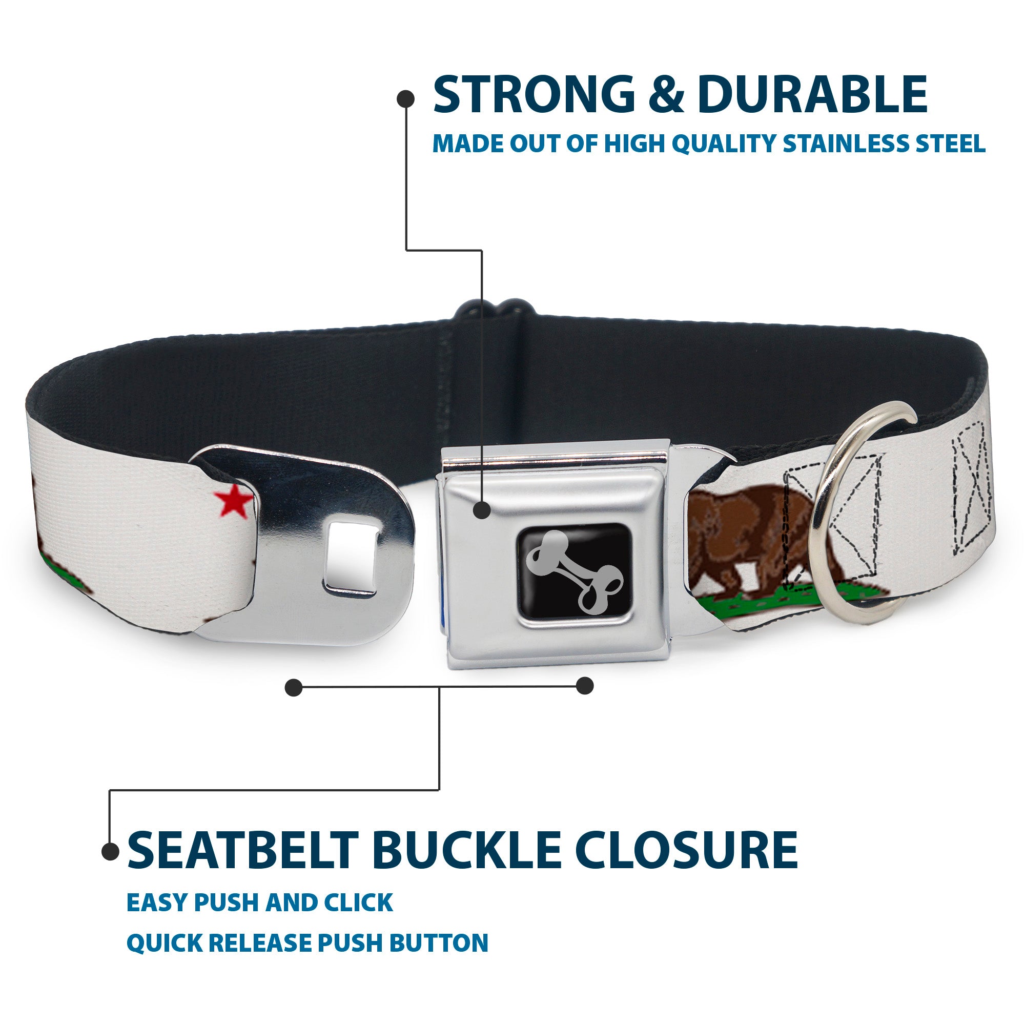 Dog Bone Seatbelt Buckle Collar - Cali Bear White Seatbelt Buckle Collars Buckle-Down