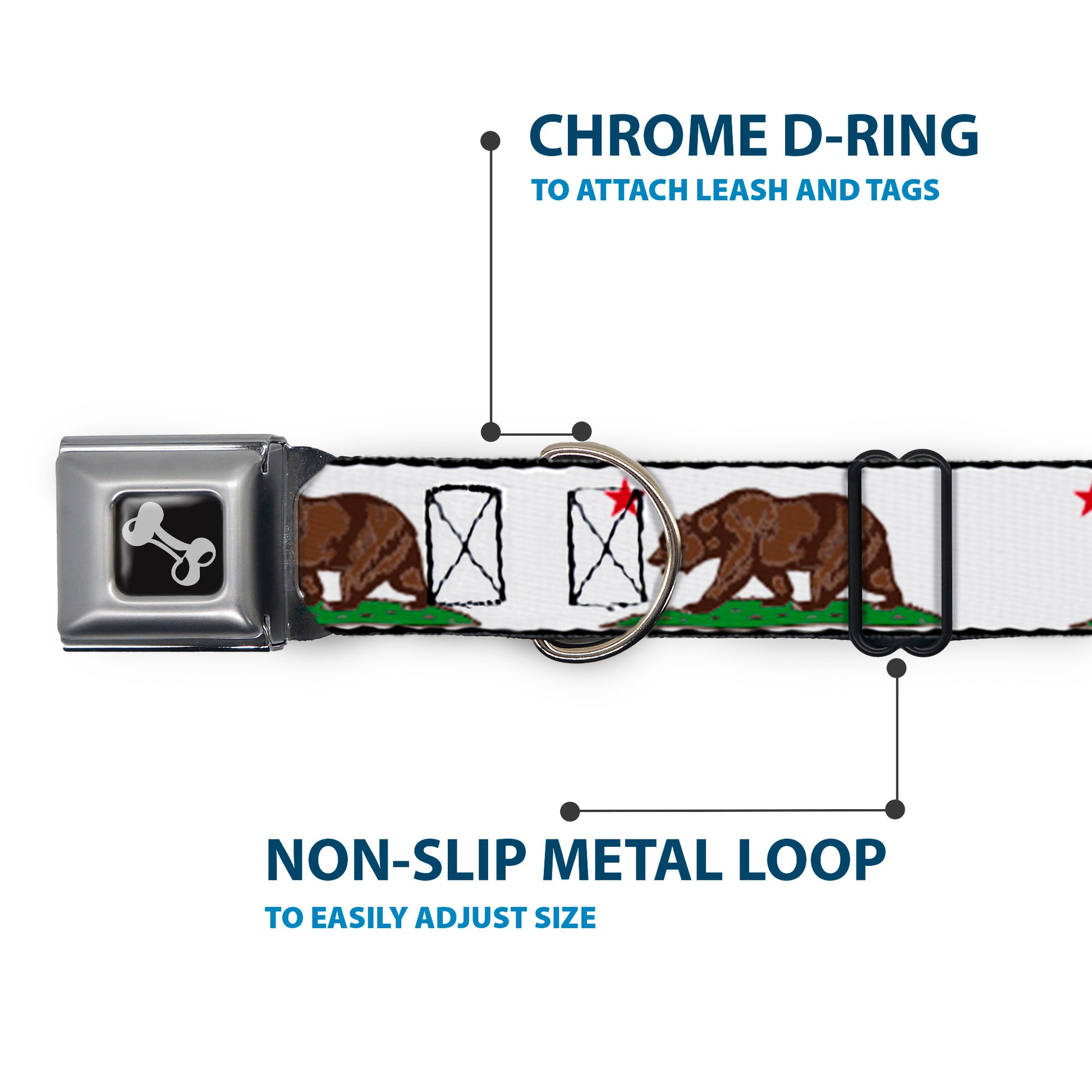 Dog Bone Seatbelt Buckle Collar - Cali Bear White Seatbelt Buckle Collars Buckle-Down