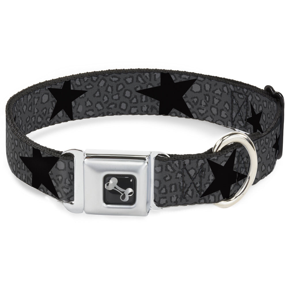 Dog Bone Seatbelt Buckle Collar - Cheetah/Stars Gray/Black Seatbelt Buckle Collars Buckle-Down