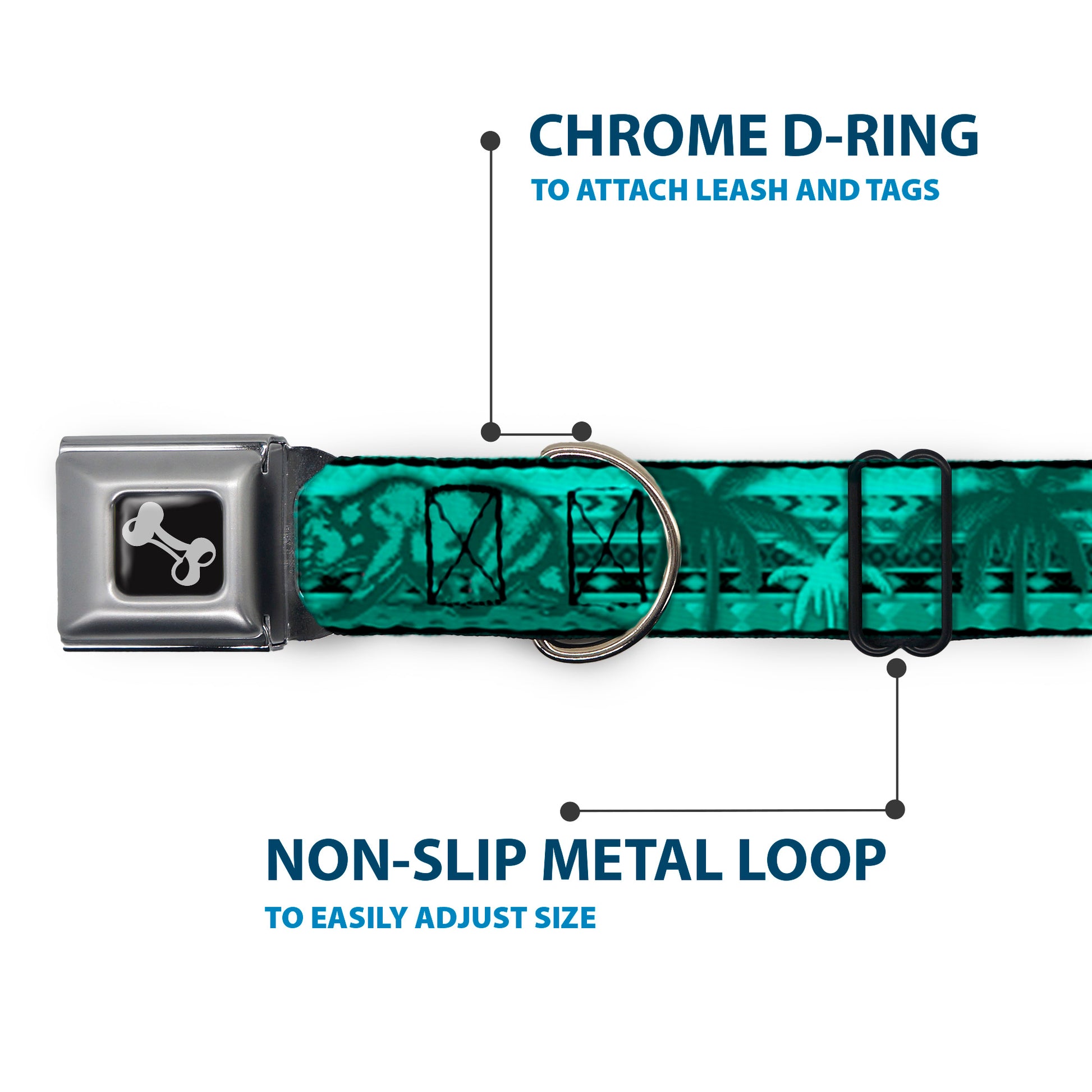 Dog Bone Seatbelt Buckle Collar - Cali Bear/Palm Trees/Geometric Green Seatbelt Buckle Collars Buckle-Down
