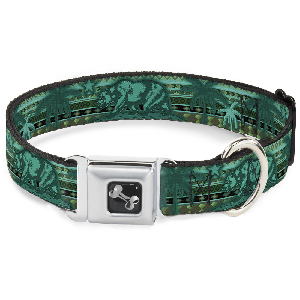 Dog Bone Seatbelt Buckle Collar - Cali Bear/Palm Trees/Geometric Green Seatbelt Buckle Collars Buckle-Down