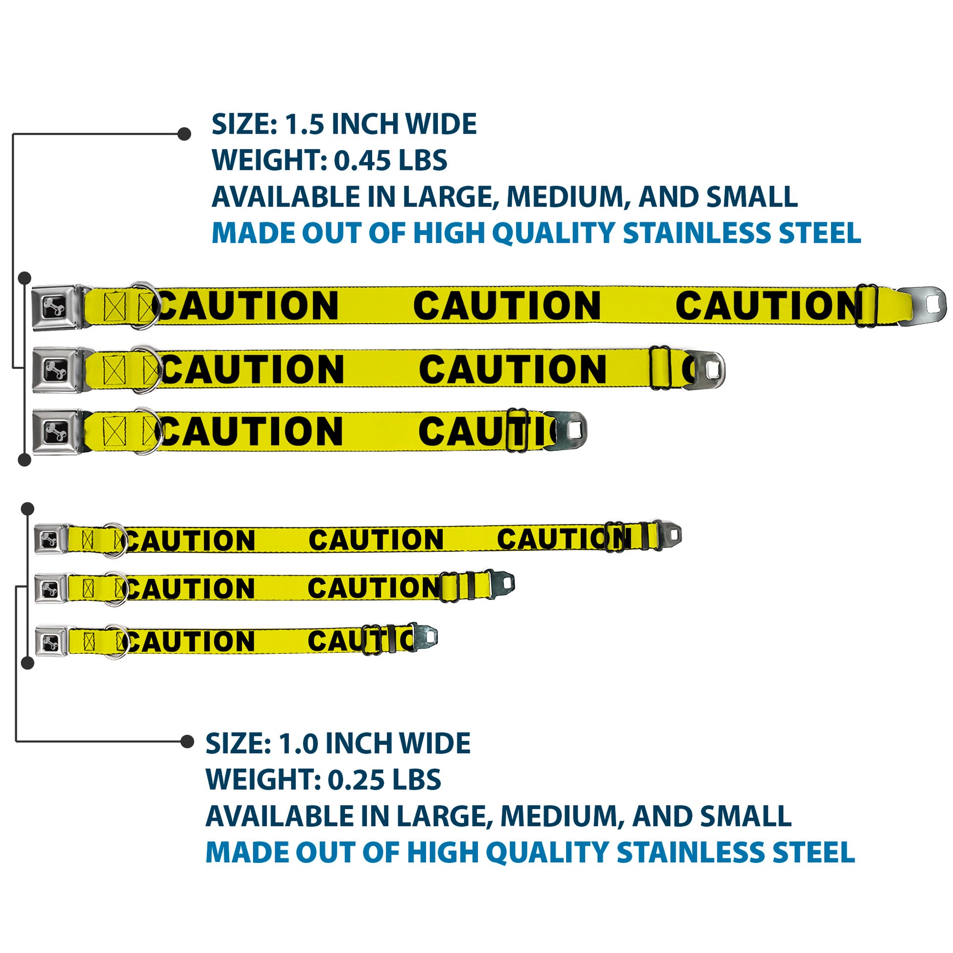 Dog Bone Seatbelt Buckle Collar - CAUTION Yellow/Black Seatbelt Buckle Collars Buckle-Down