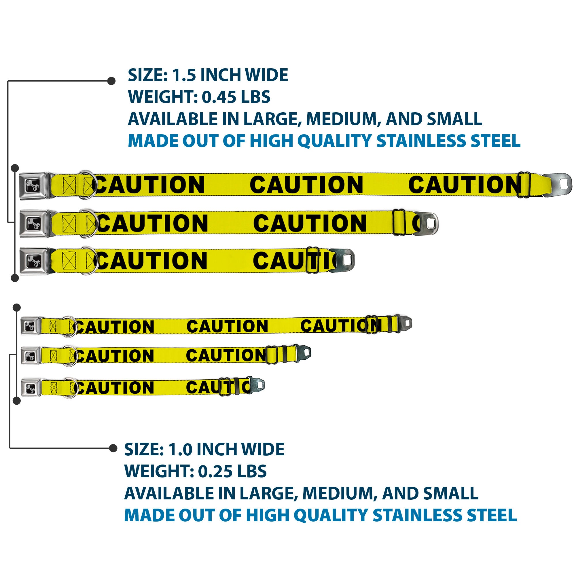 Dog Bone Seatbelt Buckle Collar - CAUTION Yellow/Black Seatbelt Buckle Collars Buckle-Down