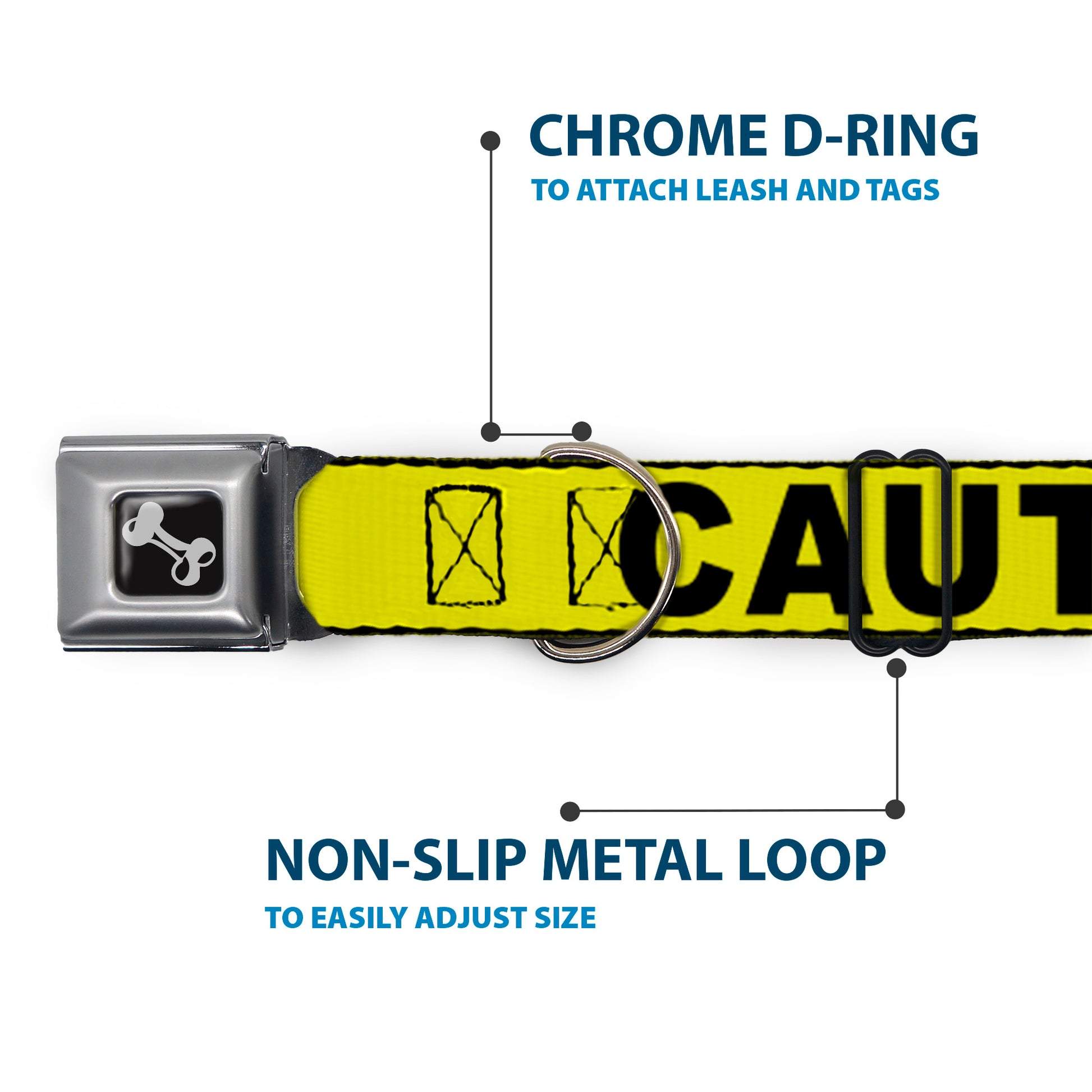 Dog Bone Seatbelt Buckle Collar - CAUTION Yellow/Black Seatbelt Buckle Collars Buckle-Down