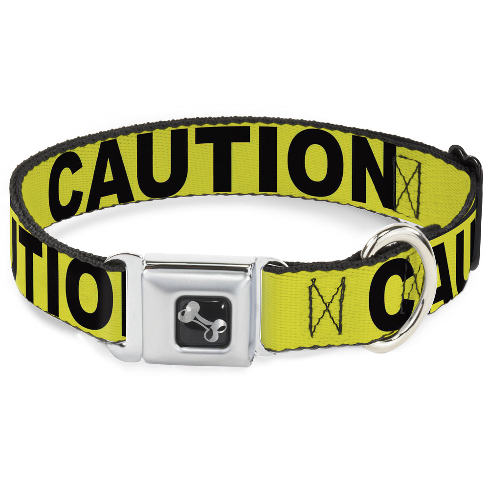 Dog Bone Seatbelt Buckle Collar - CAUTION Yellow/Black Seatbelt Buckle Collars Buckle-Down
