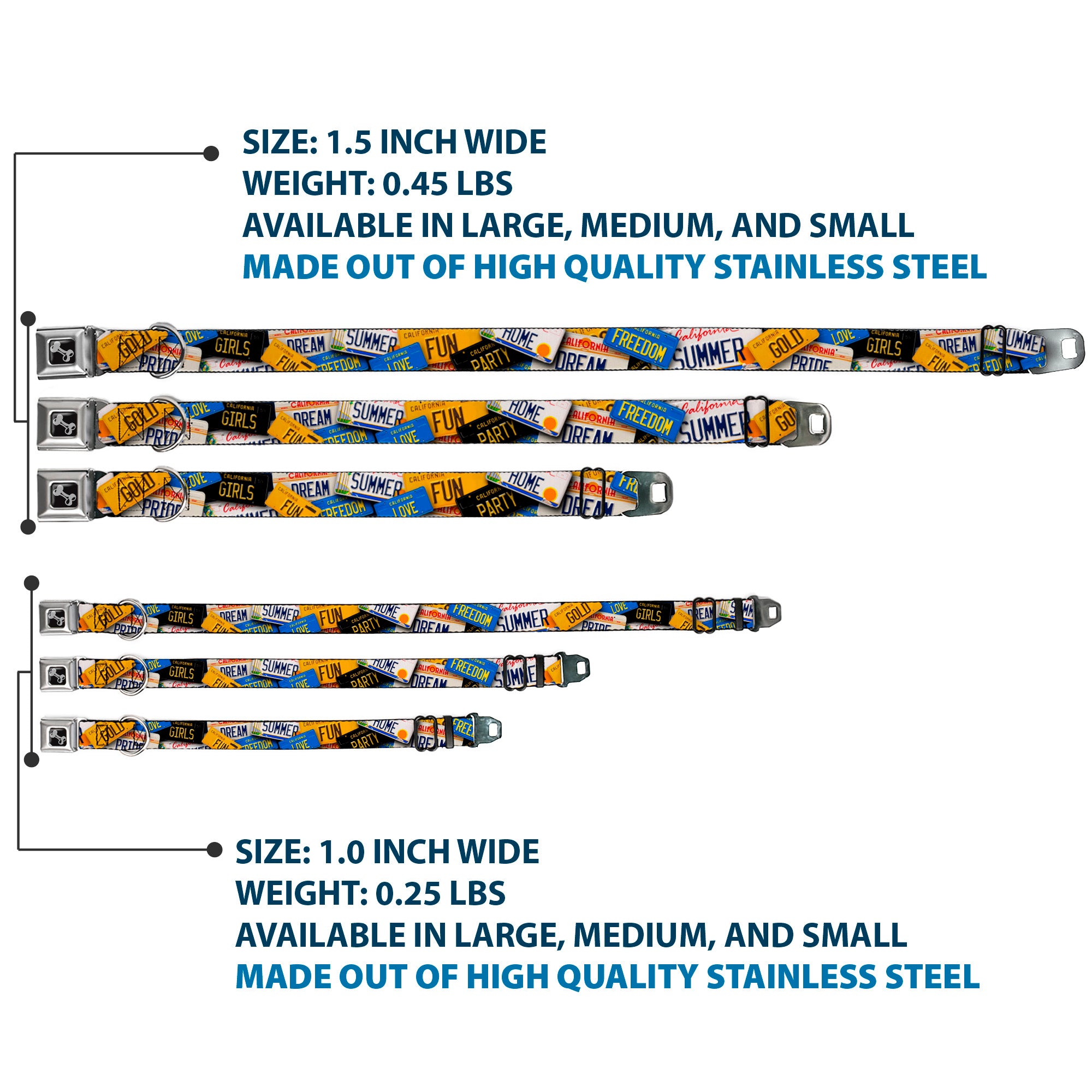 Dog Bone Seatbelt Buckle Collar - Cali License Plates Stacked Seatbelt Buckle Collars Buckle-Down