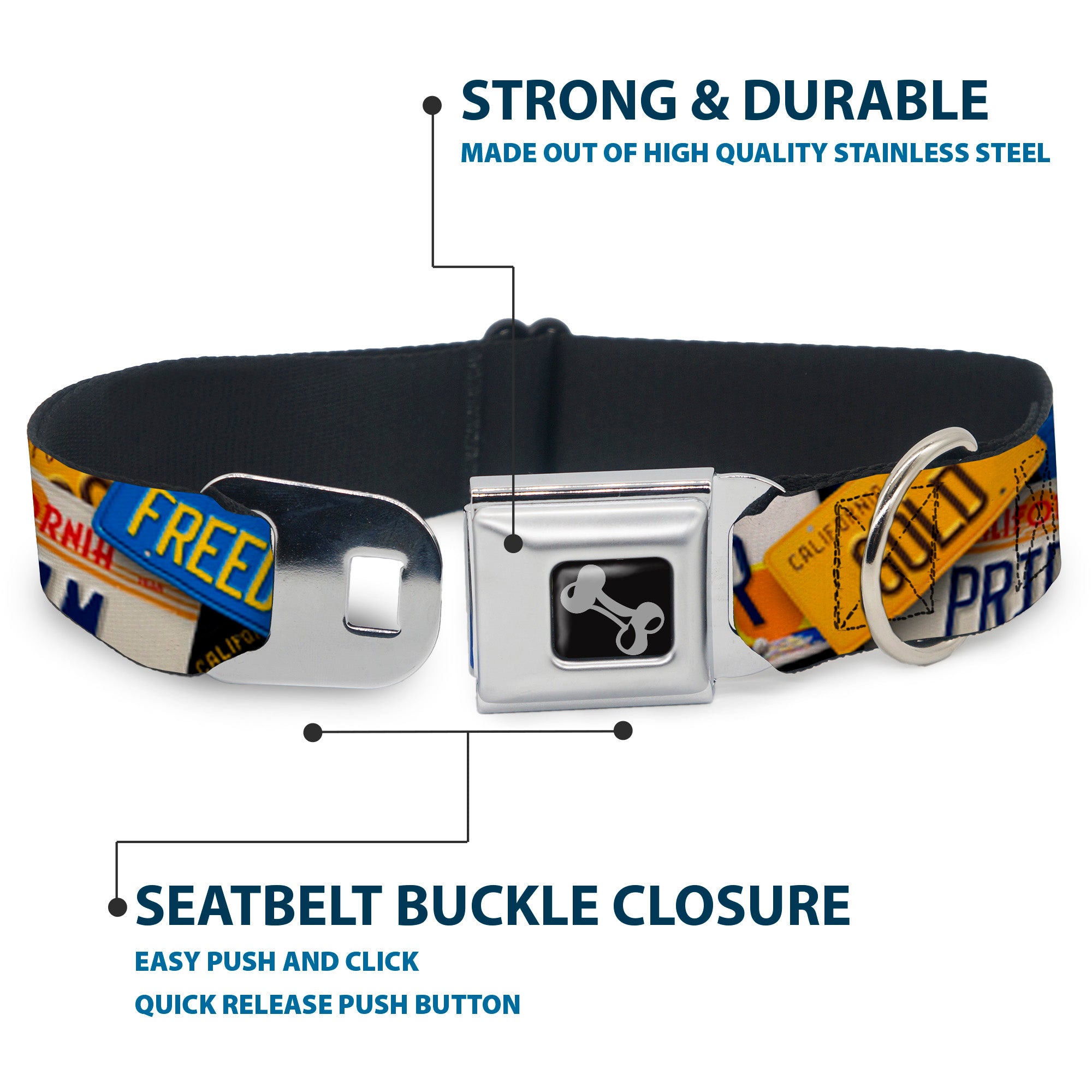 Dog Bone Seatbelt Buckle Collar - Cali License Plates Stacked Seatbelt Buckle Collars Buckle-Down