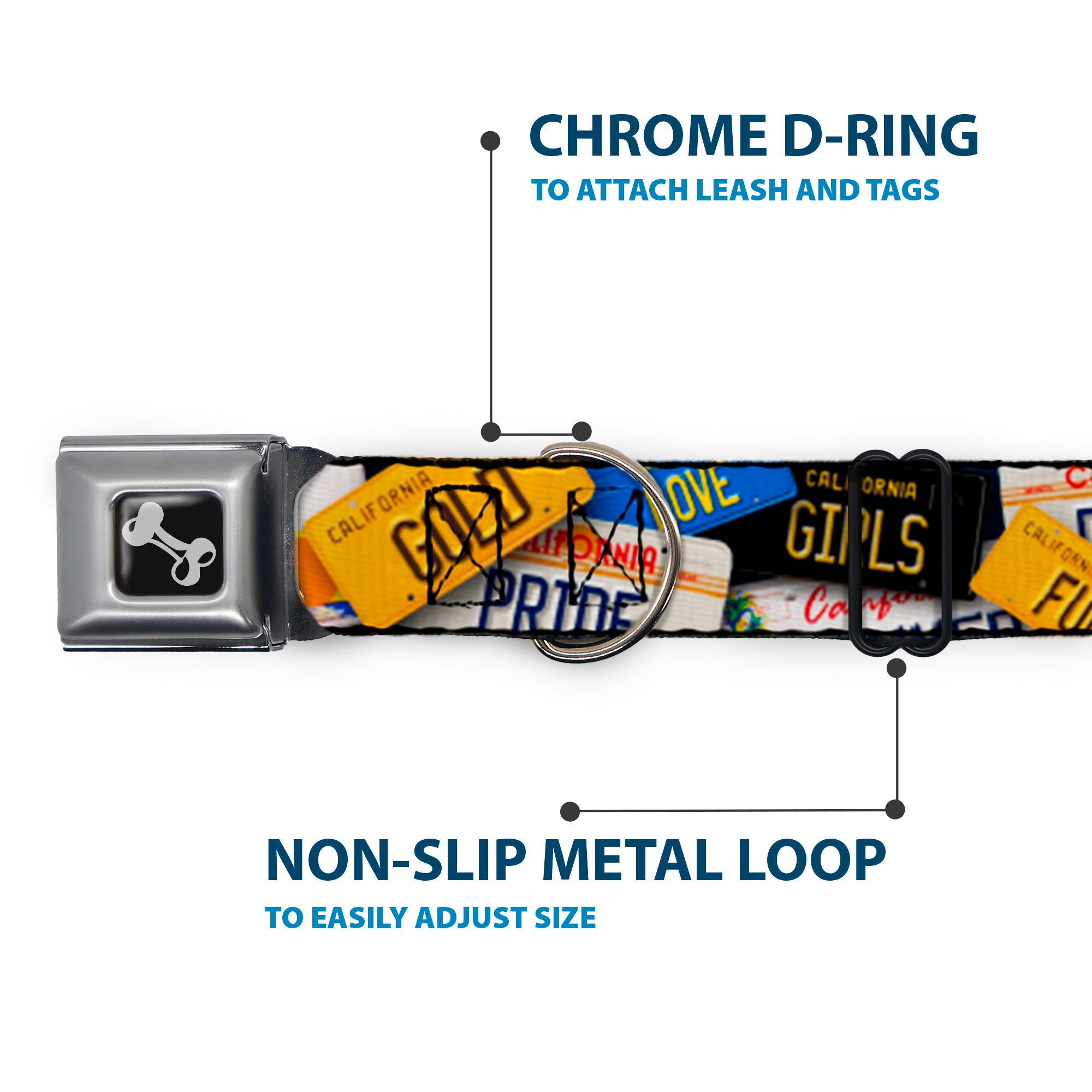 Dog Bone Seatbelt Buckle Collar - Cali License Plates Stacked Seatbelt Buckle Collars Buckle-Down