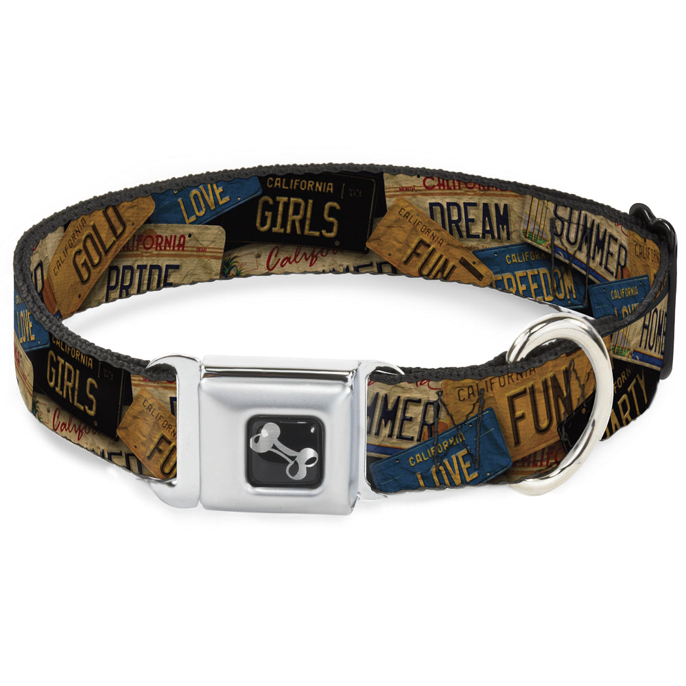 Dog Bone Seatbelt Buckle Collar - Cali License Plates Stacked Vintage Seatbelt Buckle Collars Buckle-Down