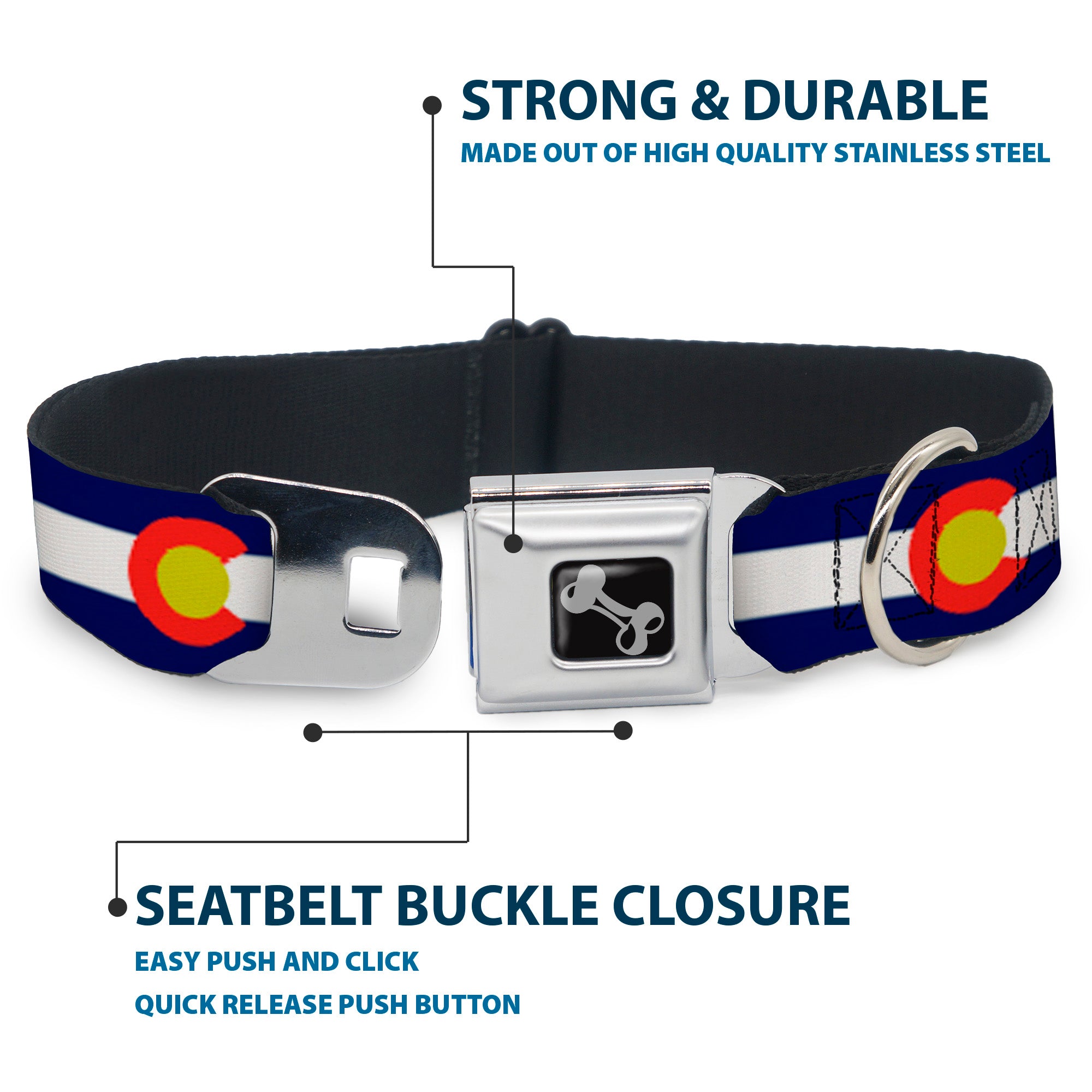 Dog Bone Seatbelt Buckle Collar - Colorado Flags2 Repeat Seatbelt Buckle Collars Buckle-Down