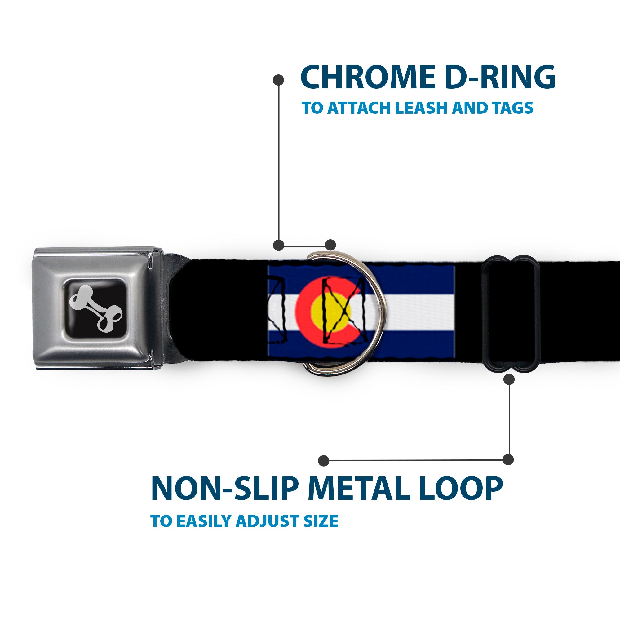 Dog Bone Seatbelt Buckle Collar - Colorado Flags3/Black Seatbelt Buckle Collars Buckle-Down