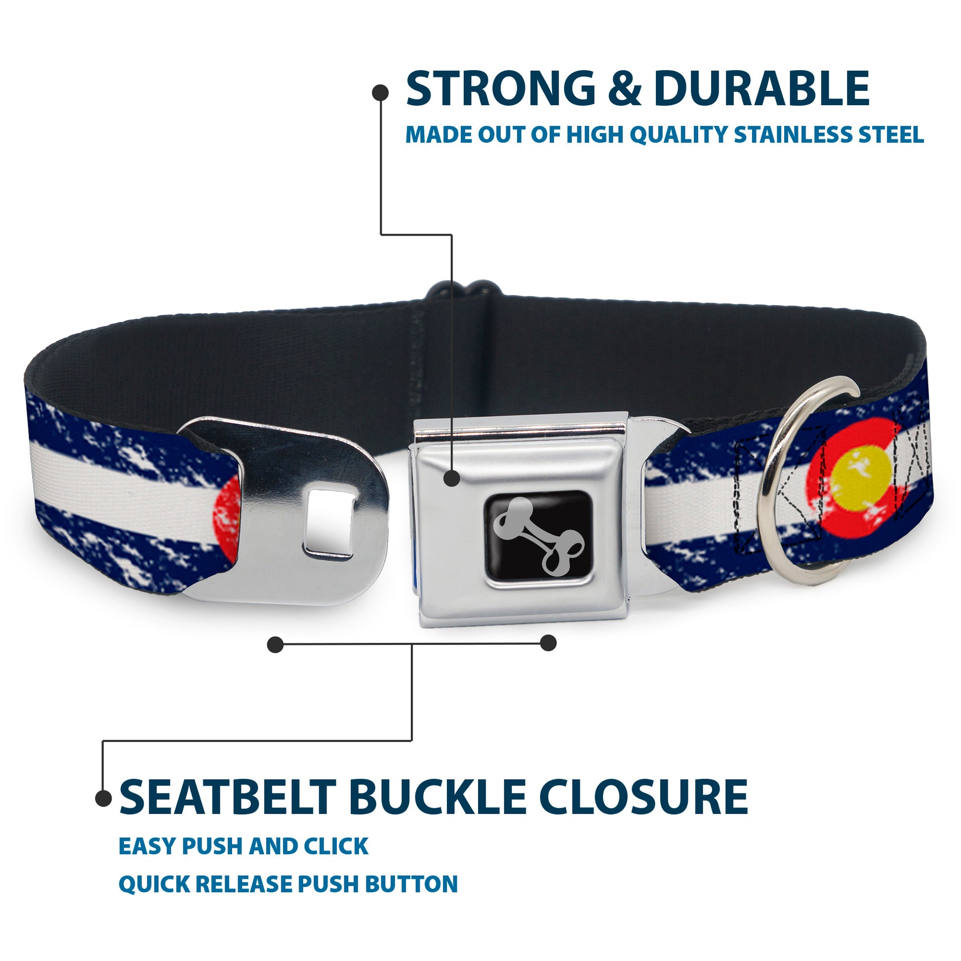 Dog Bone Seatbelt Buckle Collar - Colorado Flags4 Weathered Seatbelt Buckle Collars Buckle-Down