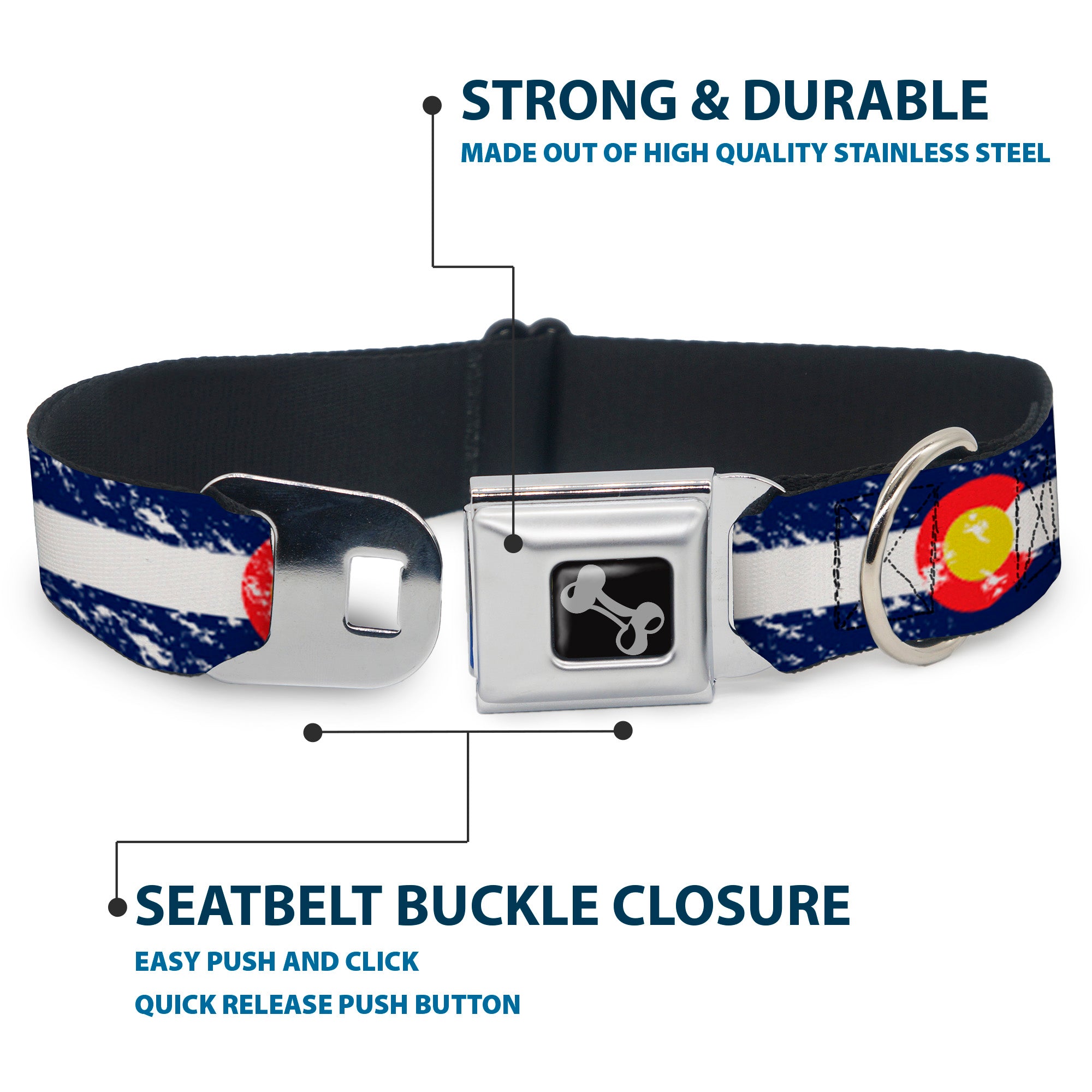 Dog Bone Seatbelt Buckle Collar - Colorado Flags4 Weathered Seatbelt Buckle Collars Buckle-Down