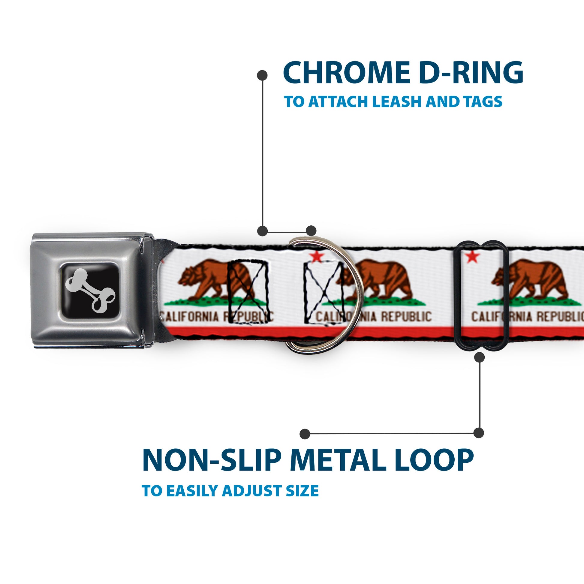 Dog Bone Seatbelt Buckle Collar - California State Flag White Seatbelt Buckle Collars Buckle-Down