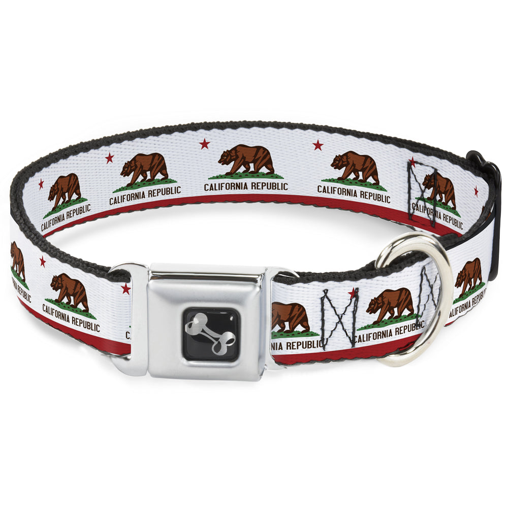 Dog Bone Seatbelt Buckle Collar - California State Flag White Seatbelt Buckle Collars Buckle-Down