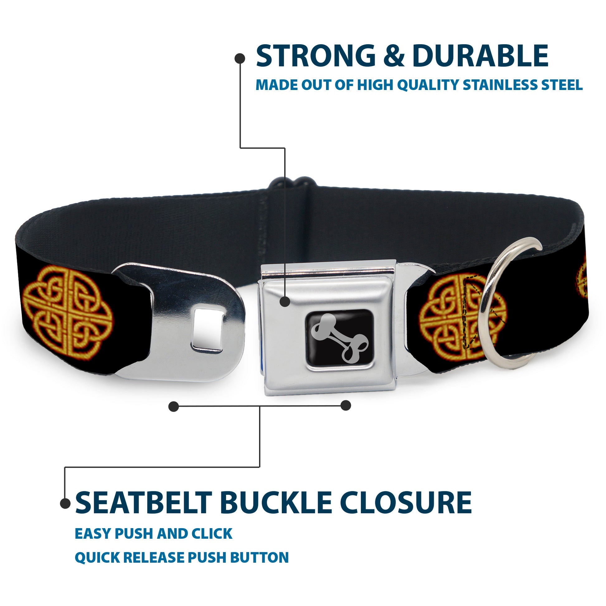 Dog Bone Seatbelt Buckle Collar - Celtic Knot Black/Burgundy/Gold Seatbelt Buckle Collars Buckle-Down