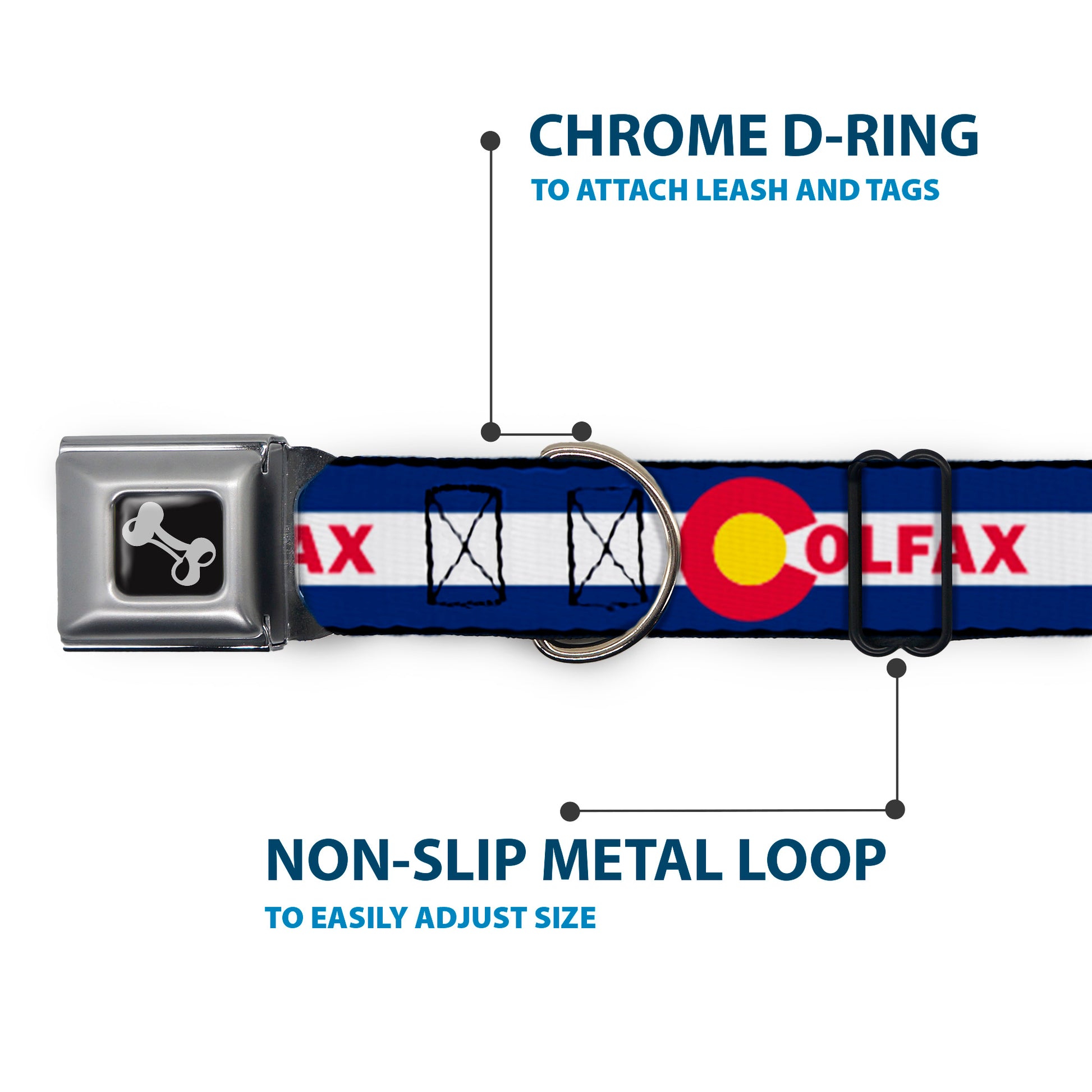 Dog Bone Seatbelt Buckle Collar - Colfax Colorado Flag Seatbelt Buckle Collars Buckle-Down