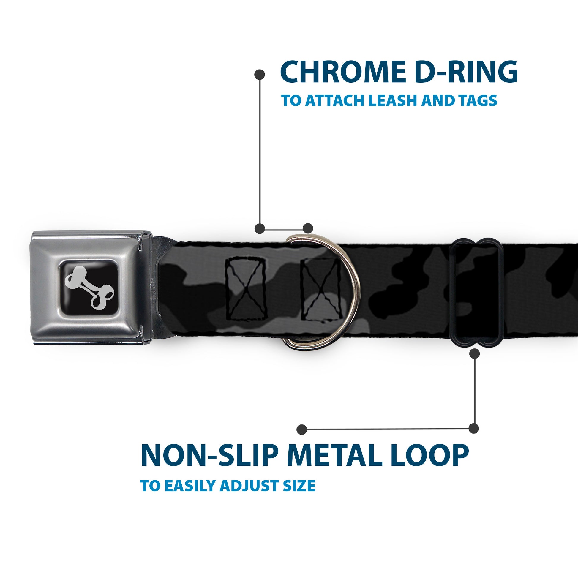 Dog Bone Seatbelt Buckle Collar - Camo Charcoal Seatbelt Buckle Collars Buckle-Down