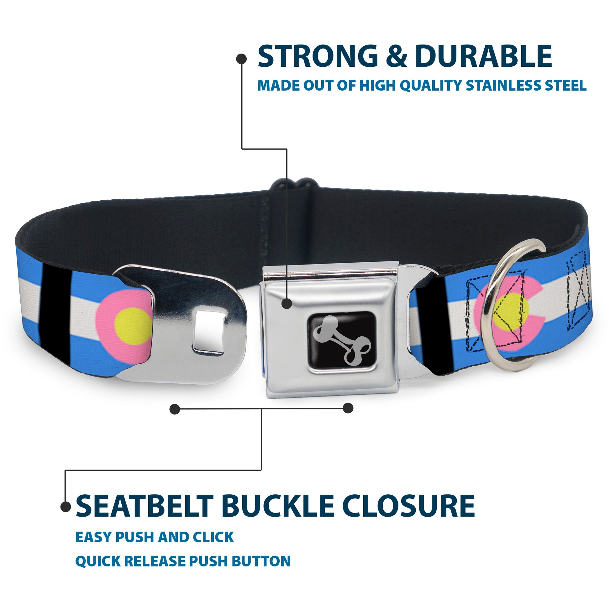 Dog Bone Seatbelt Buckle Collar - Colorado Flags Pastel Seatbelt Buckle Collars Buckle-Down