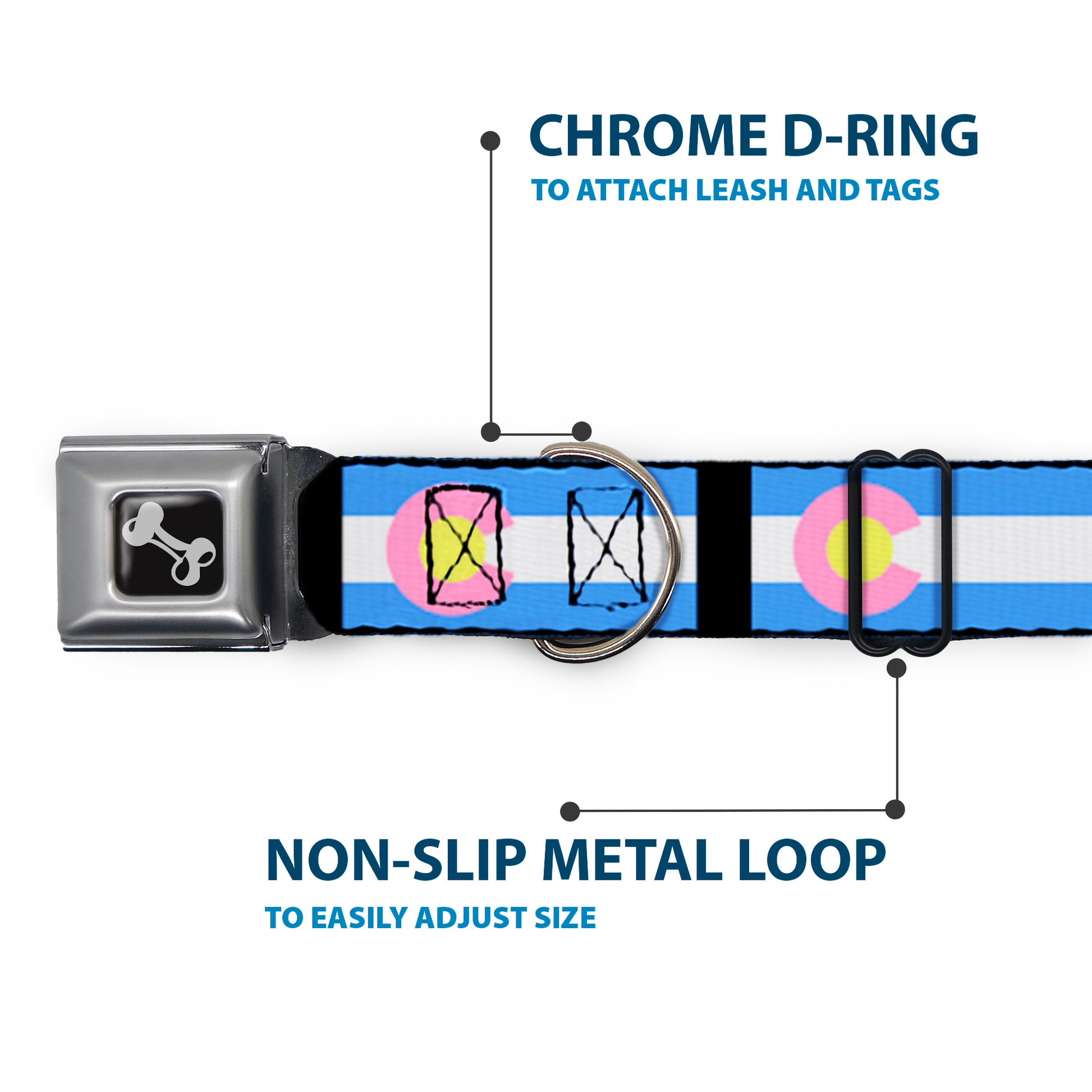 Dog Bone Seatbelt Buckle Collar - Colorado Flags Pastel Seatbelt Buckle Collars Buckle-Down