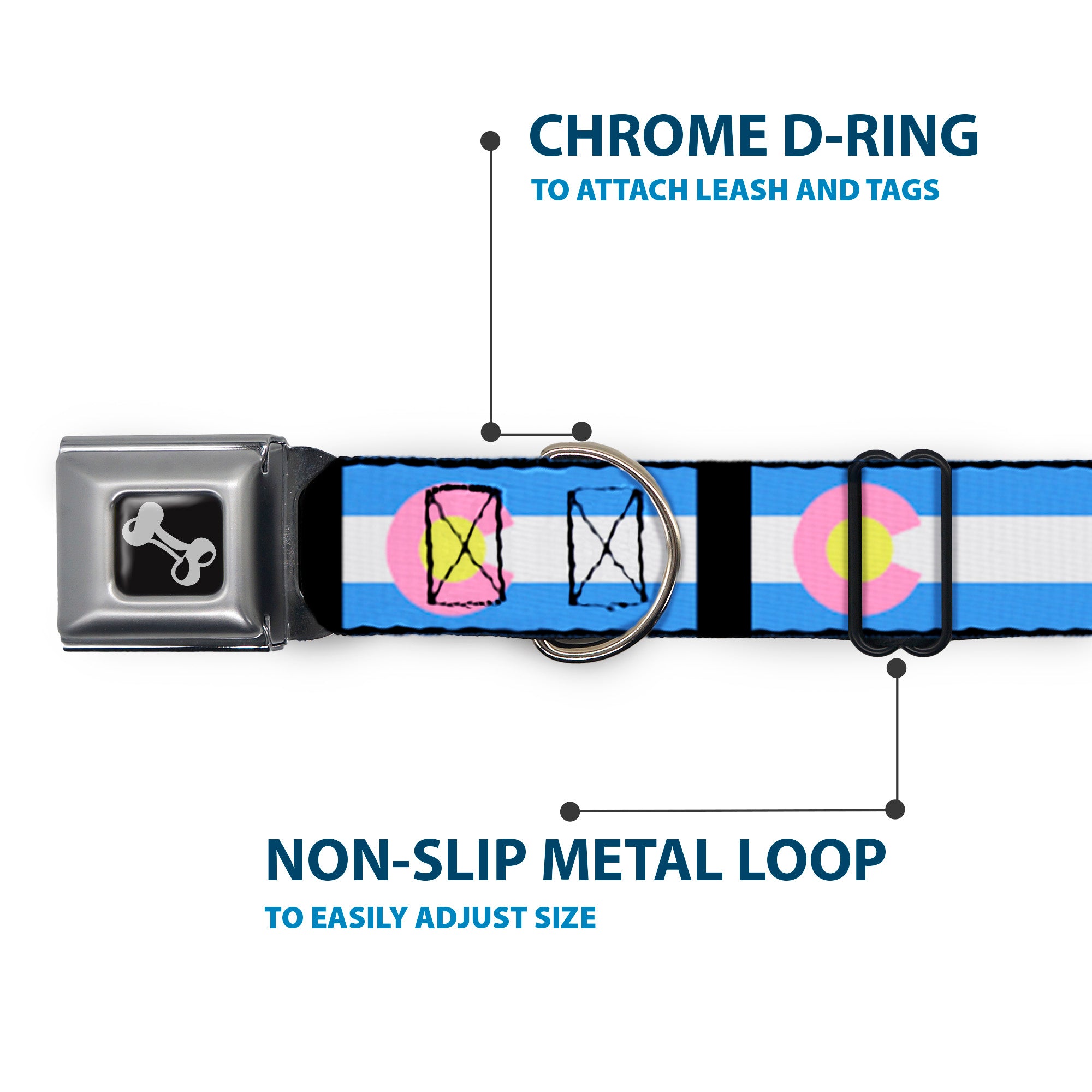 Dog Bone Seatbelt Buckle Collar - Colorado Flags Pastel Seatbelt Buckle Collars Buckle-Down