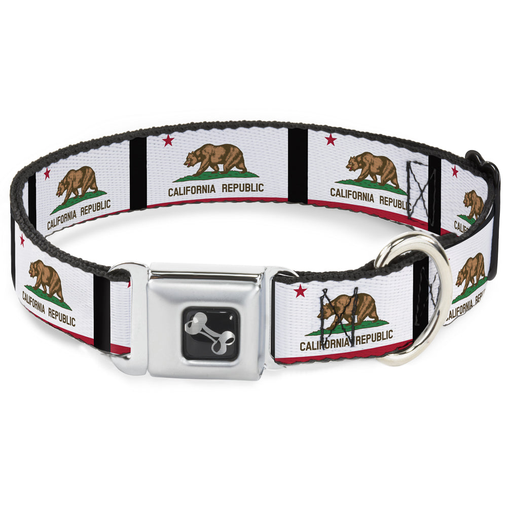 Dog Bone Seatbelt Buckle Collar - California Flag Repeat/Black Seatbelt Buckle Collars Buckle-Down