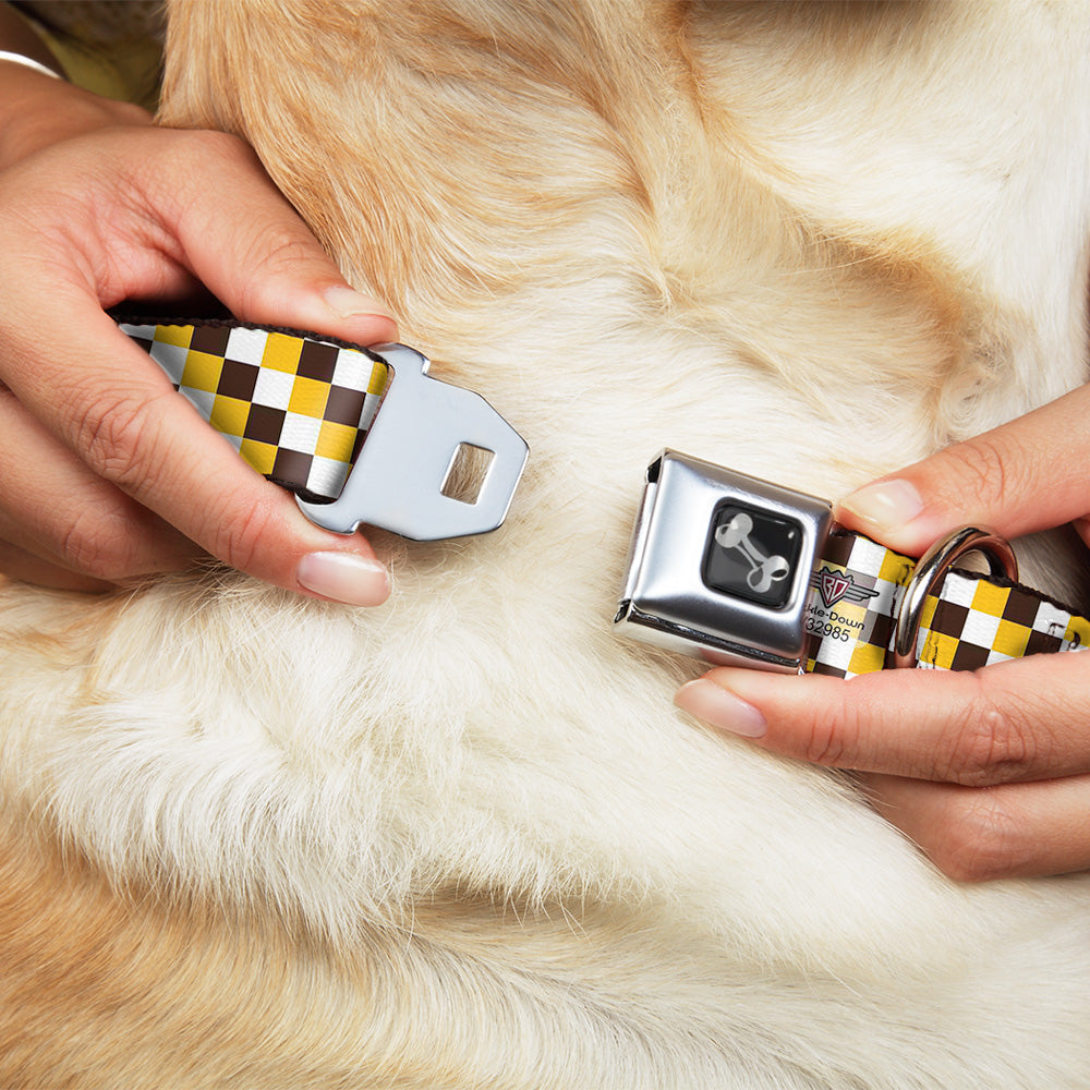 Dog Bone Seatbelt Buckle Collar - Checker White/Gold/Brown Seatbelt Buckle Collars Buckle-Down