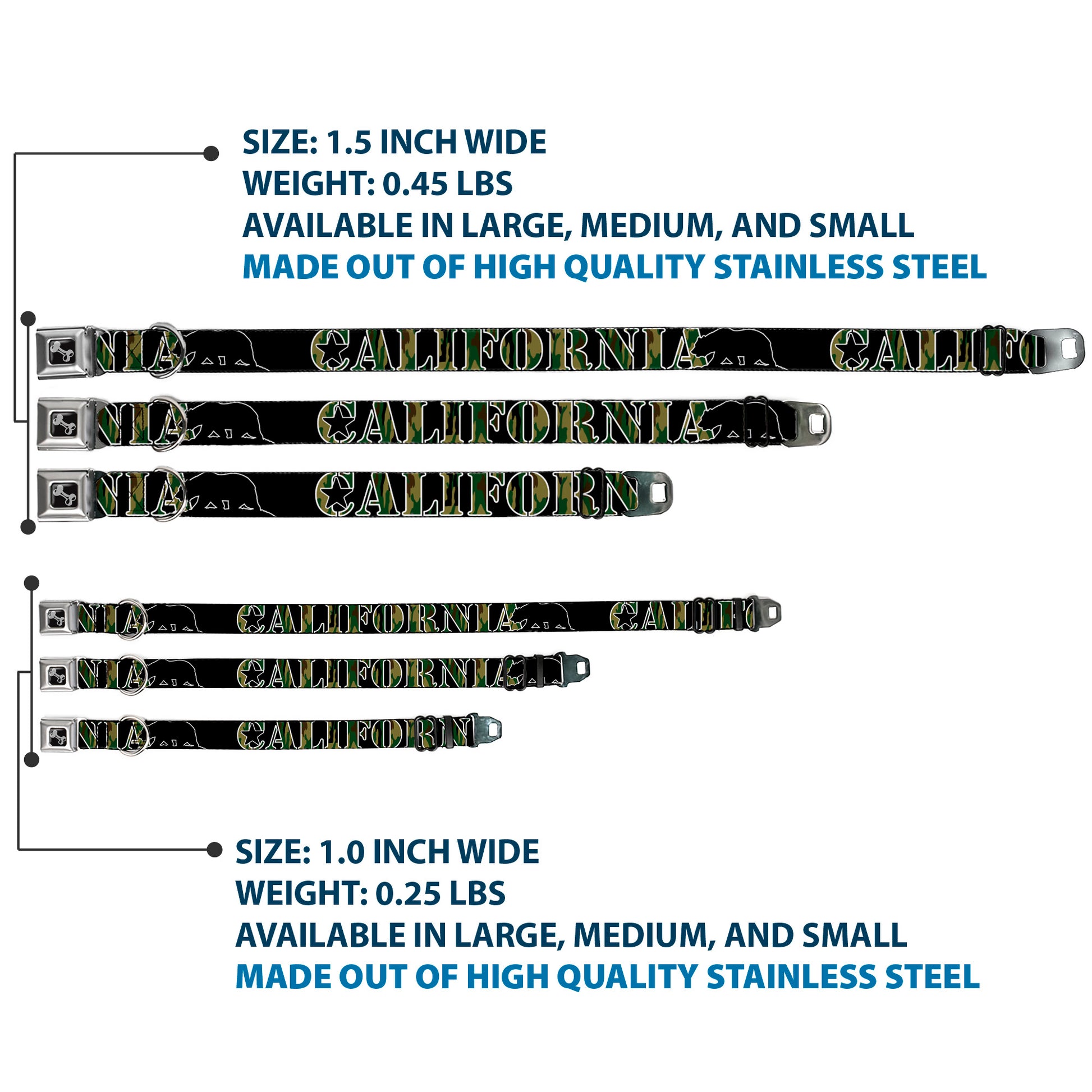 Dog Bone Seatbelt Buckle Collar - CALIFORNIA/Bear Silhouette Black/Camo Olive Seatbelt Buckle Collars Buckle-Down