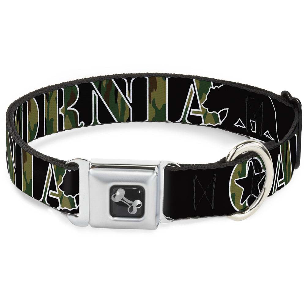 Dog Bone Seatbelt Buckle Collar - CALIFORNIA/Bear Silhouette Black/Camo Olive Seatbelt Buckle Collars Buckle-Down