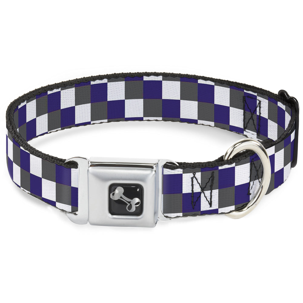 Dog Bone Seatbelt Buckle Collar - Checker Gray/Purple/White Seatbelt Buckle Collars Buckle-Down