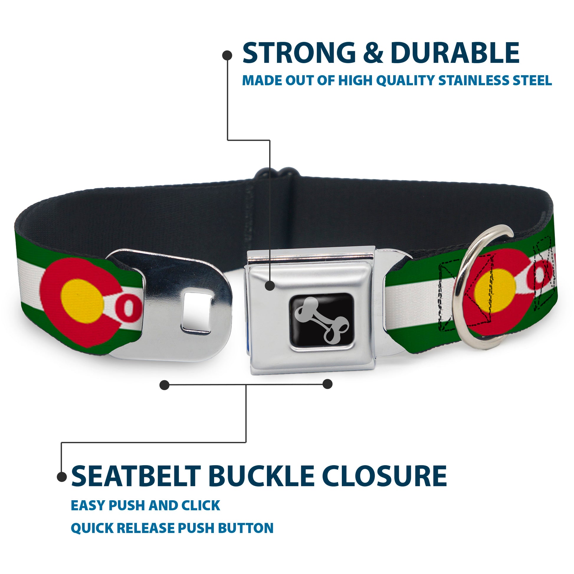 Dog Bone Seatbelt Buckle Collar - COLFAX Green Stripe Seatbelt Buckle Collars Buckle-Down