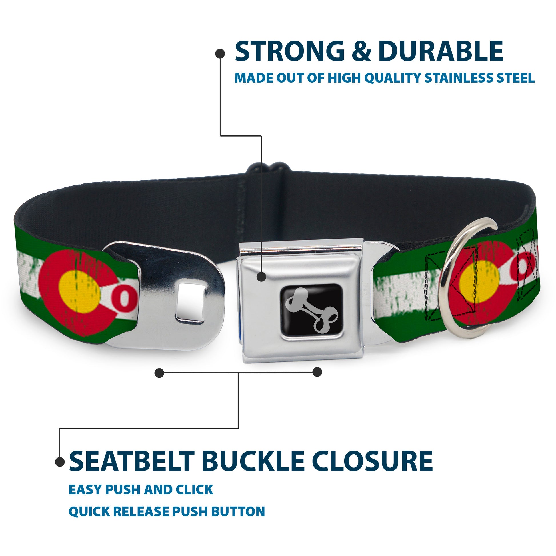 Dog Bone Seatbelt Buckle Collar - COLFAX Green Stripe Weathered Seatbelt Buckle Collars Buckle-Down