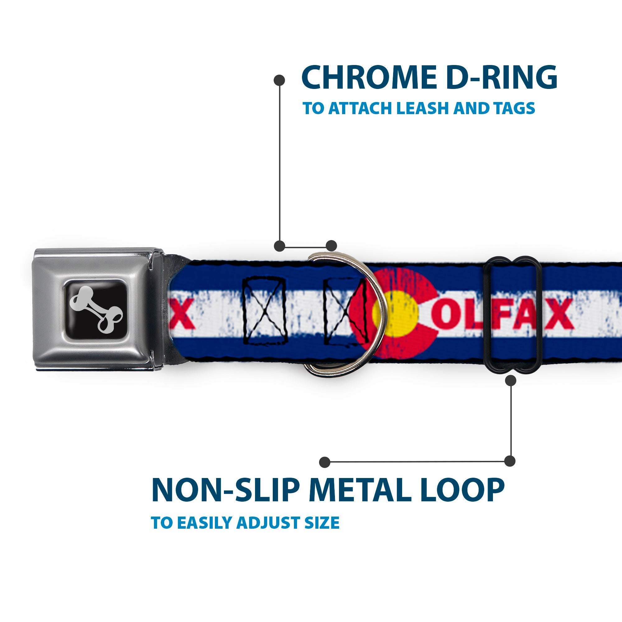 Dog Bone Seatbelt Buckle Collar - COLFAX Colorado Flag Weathered Seatbelt Buckle Collars Buckle-Down