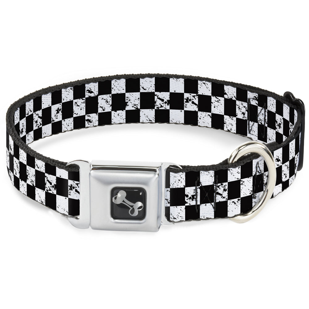 Dog Bone Seatbelt Buckle Collar - Checker Weathered2 Black/White Seatbelt Buckle Collars Buckle-Down