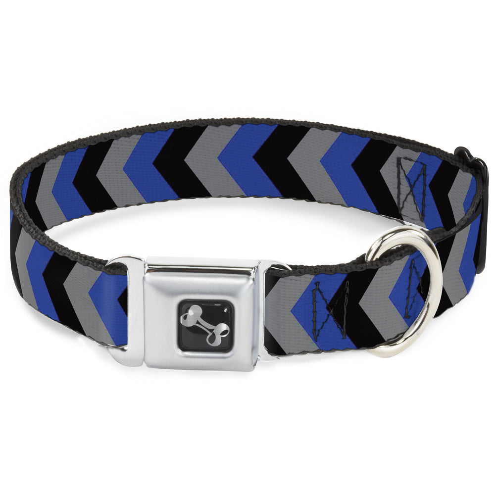 Dog Bone Seatbelt Buckle Collar - Chevron Blue/Black/Gray Seatbelt Buckle Collars Buckle-Down