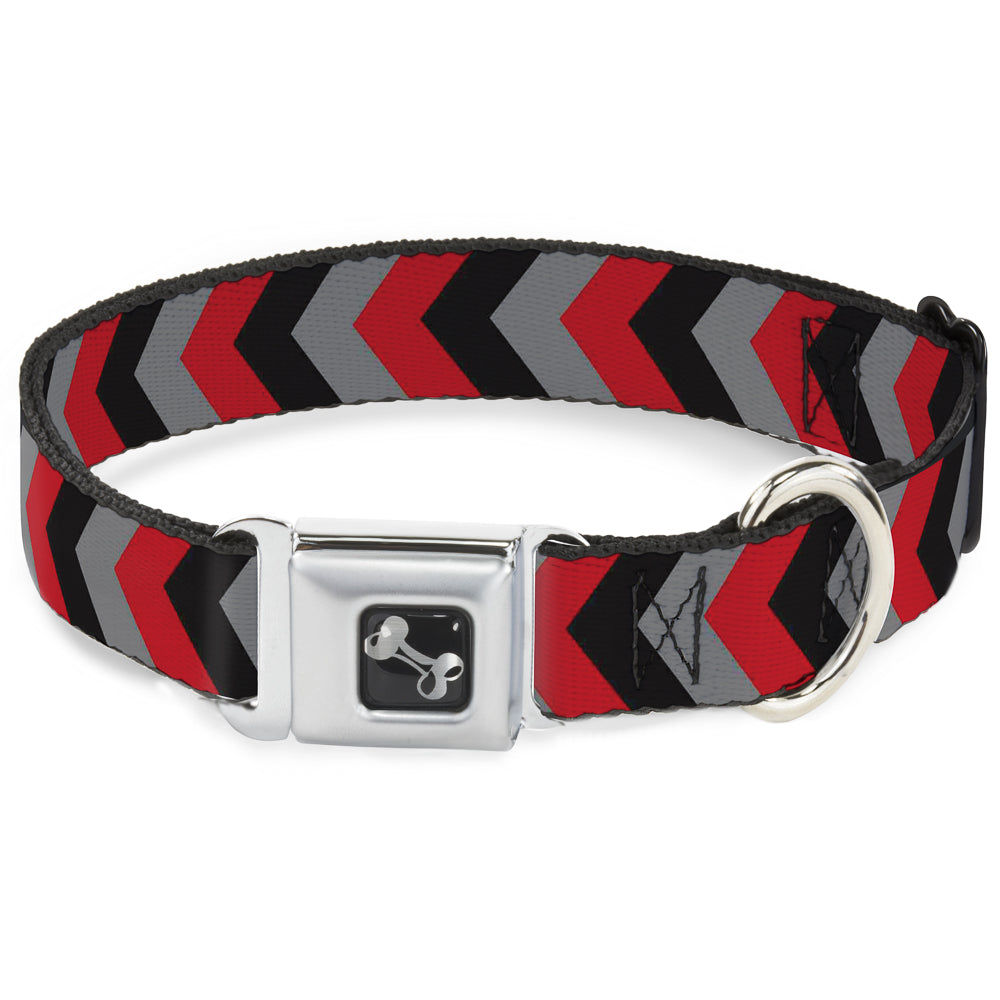 Dog Bone Seatbelt Buckle Collar - Chevron Red/Black/Gray Seatbelt Buckle Collars Buckle-Down