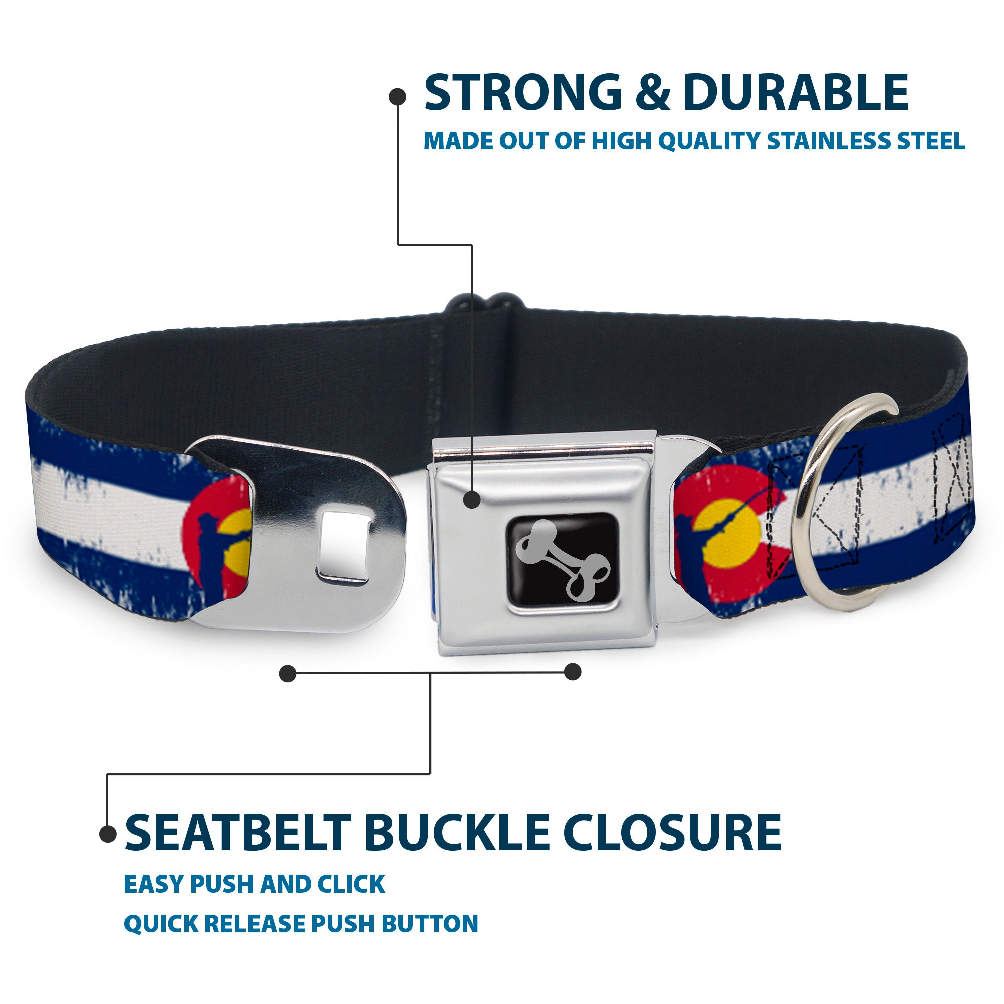 Dog Bone Seatbelt Buckle Collar - Colorado Flag/Fisher Weathered Seatbelt Buckle Collars Buckle-Down