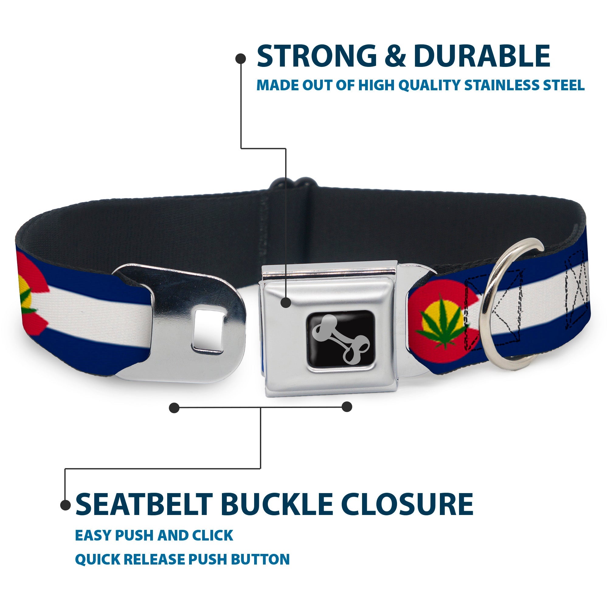 Dog Bone Seatbelt Buckle Collar - Colorado Flag/Marijuana Leaf Seatbelt Buckle Collars Buckle-Down